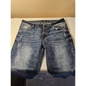 WT02 Jeans Mens Acid Wash Size 34x30  Skinny Stretch Denim Pants Blue